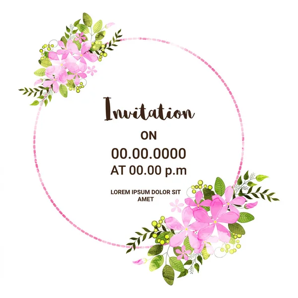 Uitnodiging kaart ontwerp met roze bloemen. — Stockvector