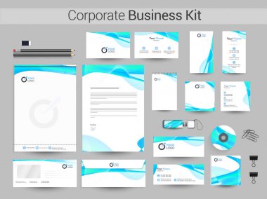 Kurumsal iş kiti ile parlak soyut dalgalar.