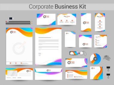 Kurumsal kimlik, iş kiti ile renkli dalgalar.