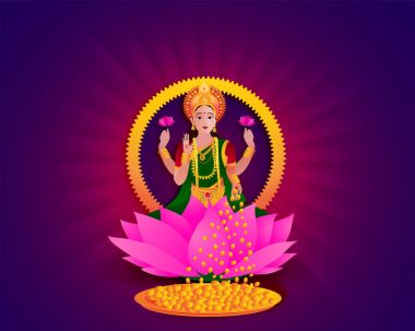 Hindu Tanrıça Lakshmi lotus çiçeği üzerinde.