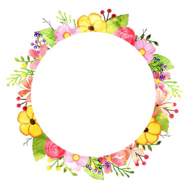 Suluboya çiçek çerçeve, bahar ya da yaz tasarım davet için