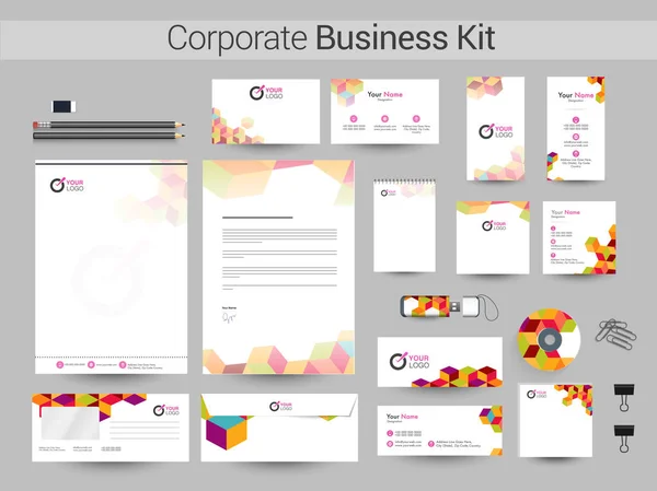 Kit de identidad corporativa con diseño abstracto colorido . — Archivo Imágenes Vectoriales