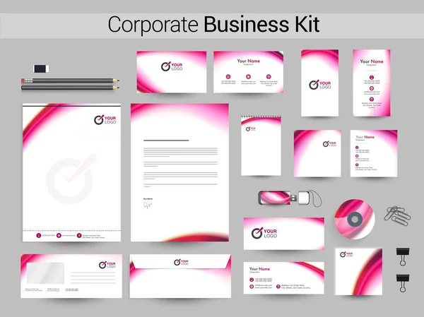 Kit de Negocios Corporativos con ondas rosadas . — Archivo Imágenes Vectoriales