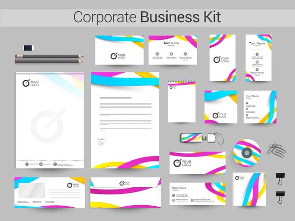 Corporate Business Kit met kleurrijke golven. — Stockvector