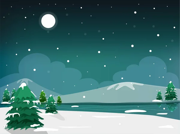 Full Moon Light, Winter Night Background, Landscape. — Stock Vector
