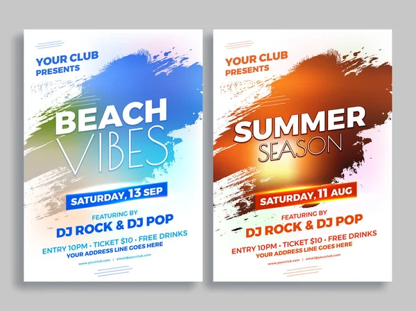 Beach Vibes e Summer Season Party Flyer Design . — Vettoriale Stock