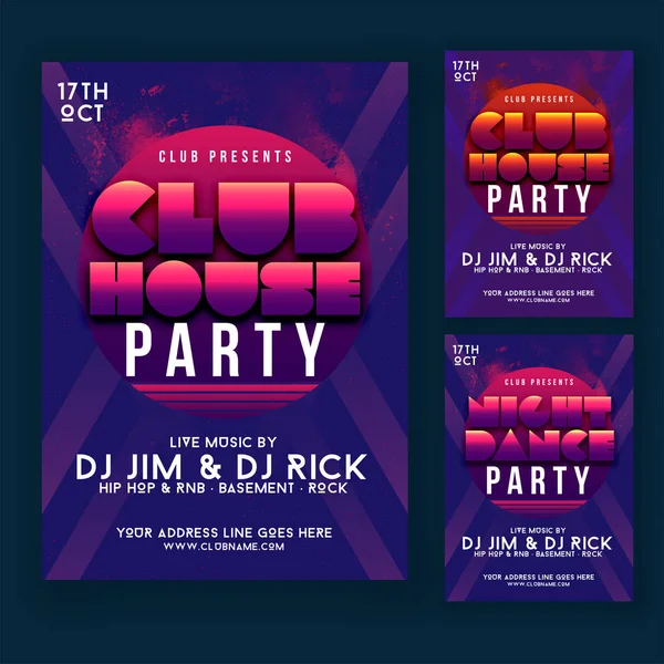 Club House Party Flyer or Poster Design Concept. — Stock Vector