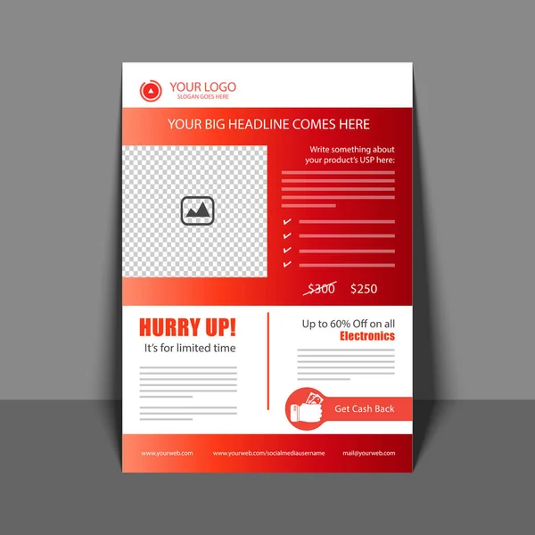 Professionell Flyer i röd färg, Corporate broschyr, årliga reporäntan — Stock vektor