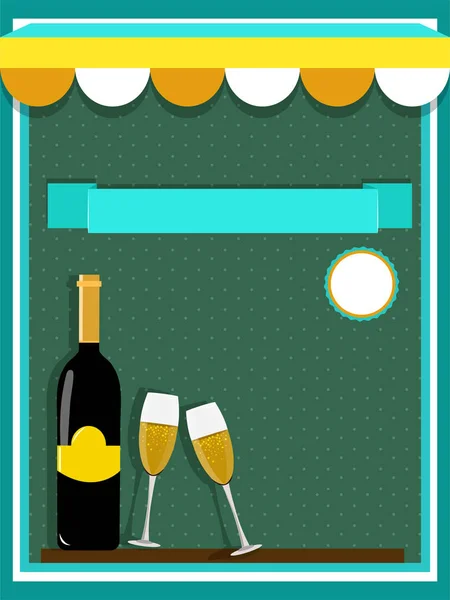 Étel és ital koncepció, a pezsgő és a zöld háttérben szemüveg — Stock Vector