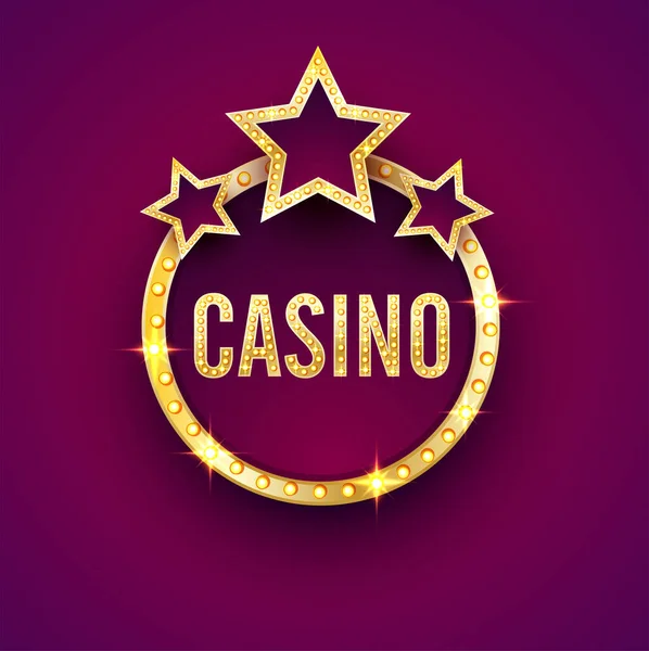 Zlatý výběr světelný rám s textem Casino. — Stockový vektor