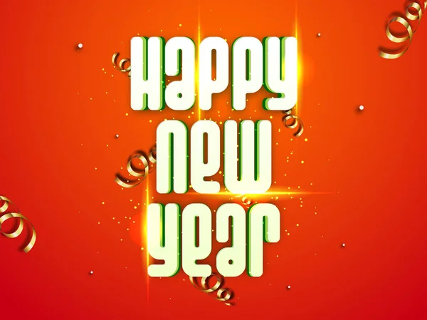 3D text Happy New Year on red background. — Stock Vector