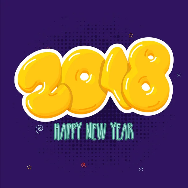 Texto amarillo brillante 2018 sobre fondo púrpura. Feliz Año Nuevo cel — Archivo Imágenes Vectoriales