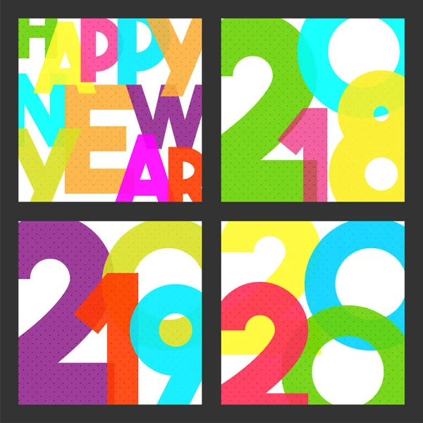 Πολύχρωμο κείμενο ευτυχισμένο το νέο έτος με επιλογές 2018, 2019 και 2020. — Διανυσματικό Αρχείο