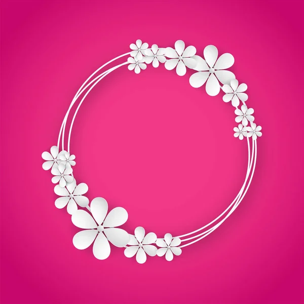 ピンク色の背景に白の紙の花. — ストックベクタ