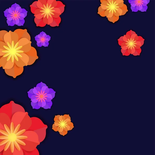 在蓝色背景彩色缤纷的纸花. — 图库矢量图片
