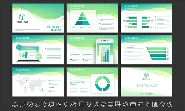 Witte en groene presentatie sjabloon set. — Stockvector