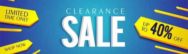 Clerance Sale Web Banner en colores azul y amarillo . — Archivo Imágenes Vectoriales