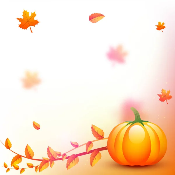 Thanksgiving background with pumpkin and autumn leaves. — Stock Vector