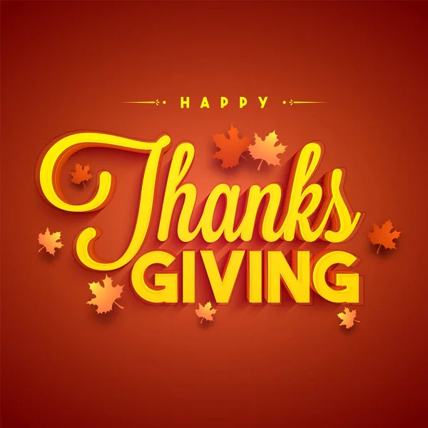 3D Thanksgiving Day Text with autumn leaves. — Stock Vector