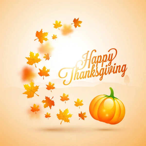 Happy Thanksgiving Day greeting card with glossy pumpkin. — Stock Vector