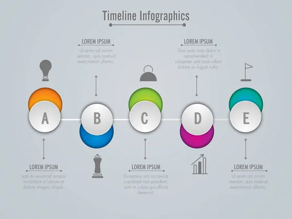 Переключение кнопок, временная шкала Инфографика с 5 шагами . — стоковый вектор