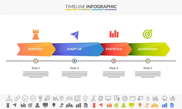 Bunte Roadmap-Zeitleiste Infografik-Layout mit 3-Schritt-Pfeilen — Stockvektor