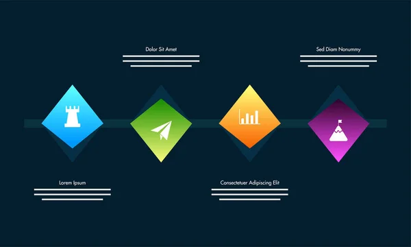 Kolorowe mapy drogowej osi czasu infografiki układ z 4 kroki. — Wektor stockowy