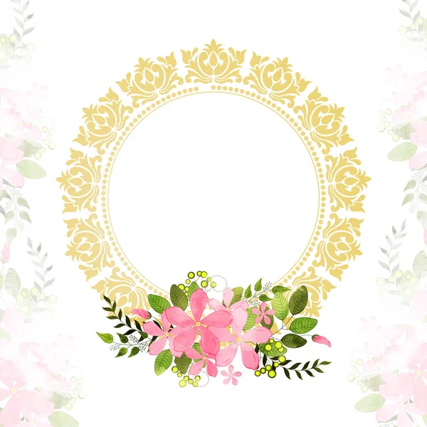 Hälsning eller inbjudningskort med rosa blommor. — Stock vektor