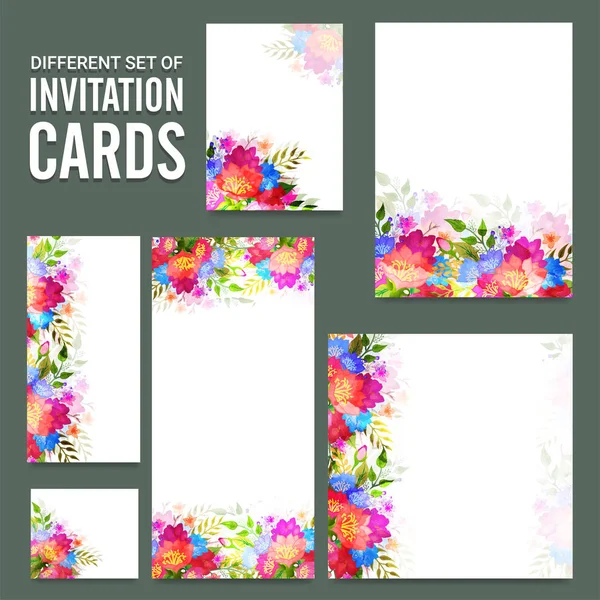 Tarjetas de invitación con flores de colores . — Vector de stock