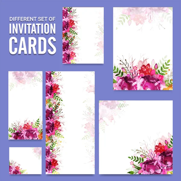 Conjunto de diferentes tarjetas de invitación con diseño floral . — Vector de stock