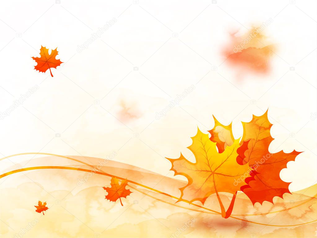 Autumn leaves background with abstract waves.