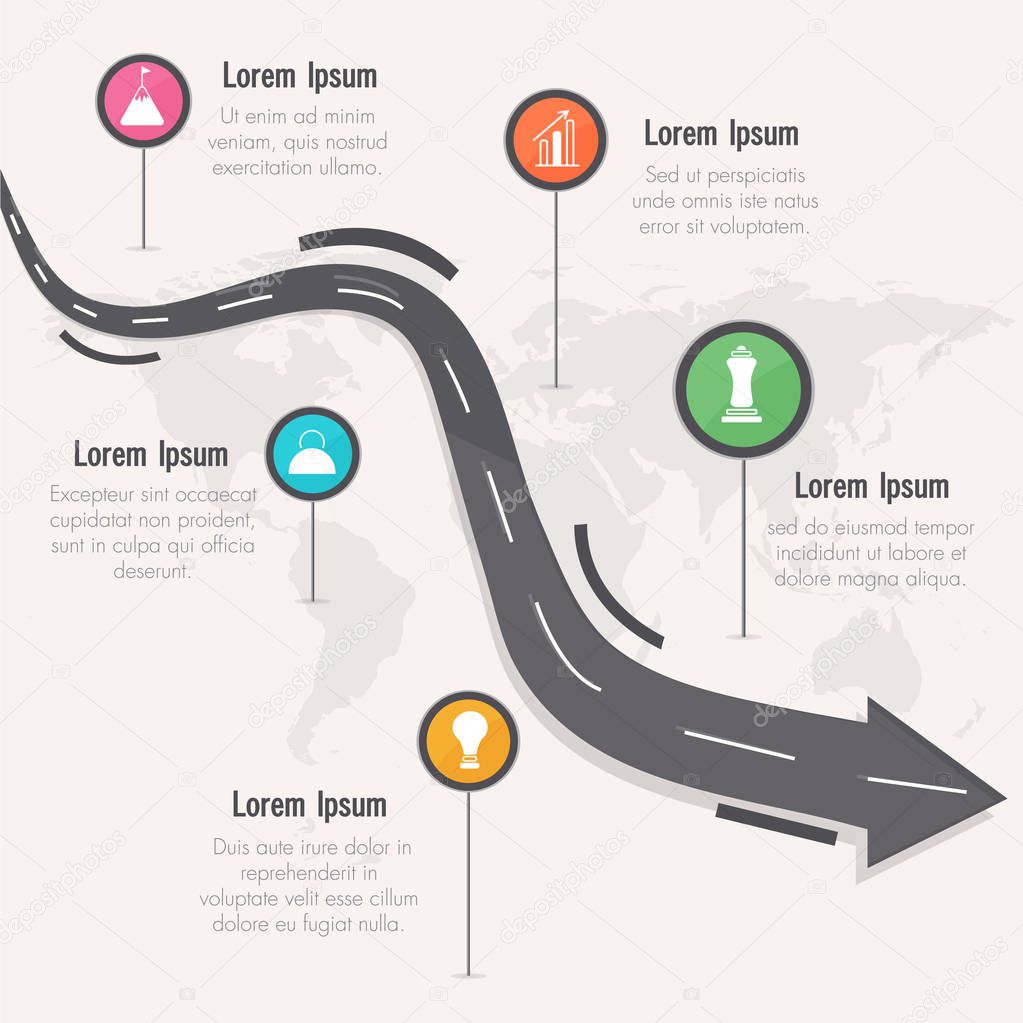 Roadmap timeline Infographics layout with 5 steps. 