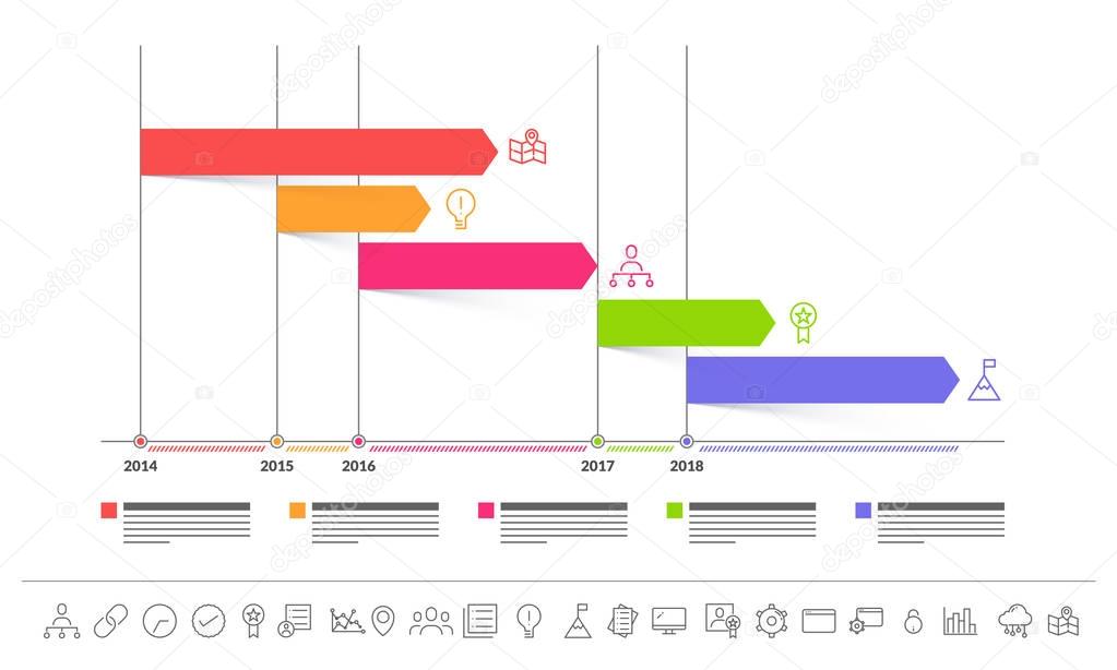 Colorful roadmap timeline Infographics layout with 5 steps and i