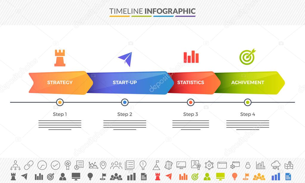 Colorful roadmap timeline Infographics layout with 3 step arrows