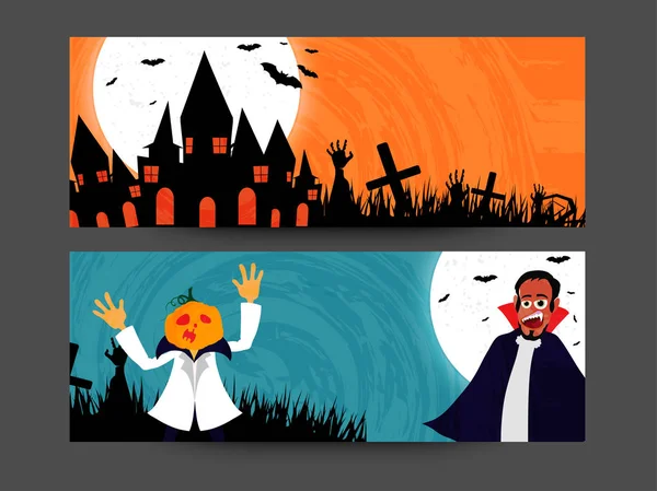 Cabeçalhos de site de Halloween com casa assombrada . —  Vetores de Stock