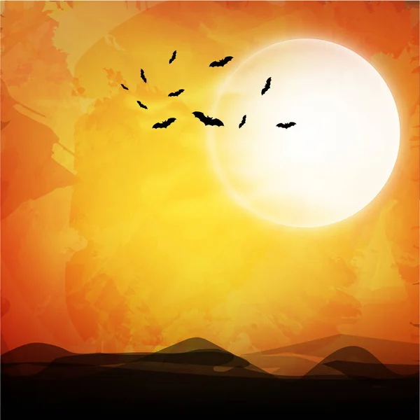 Halloween Night background with full moon. — Stock Vector