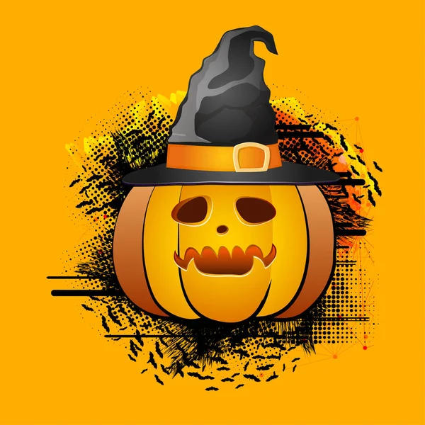 Halloween dynia w kapeluszu czarownicy. — Wektor stockowy