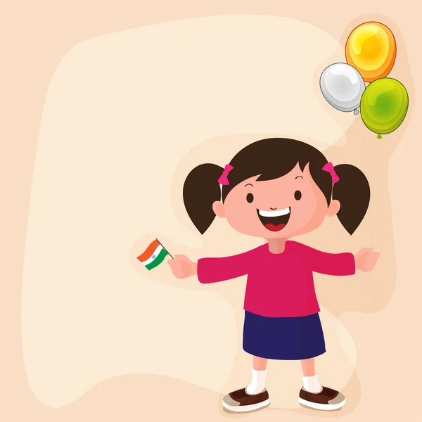 Cute girl with Indian Flag for Independence Day. — Stock Vector