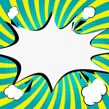 Pop sanat tarzı konuşma balonu tasarım yarı ton ışınları arka plan üzerinde.