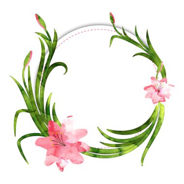 Çerçeve çiçek, çiçek ve yaprak suluboya tarafından yapılan.