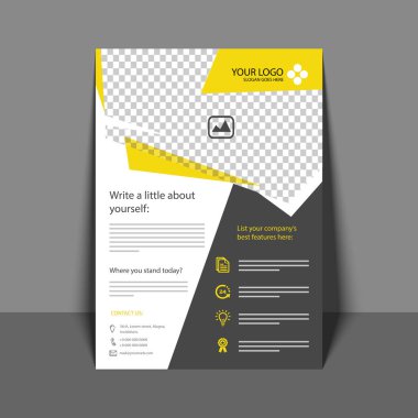 Sarı ve gri renkli, kurumsal broşür profesyonel el ilanı,