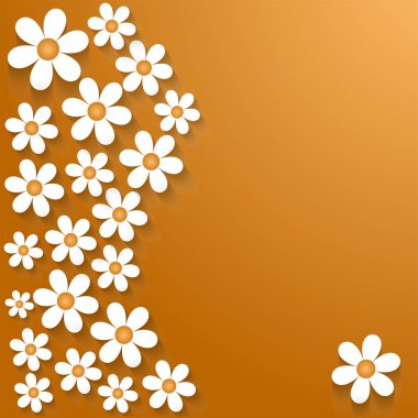 Altın arka plan üzerinde beyaz kağıt çiçekler.