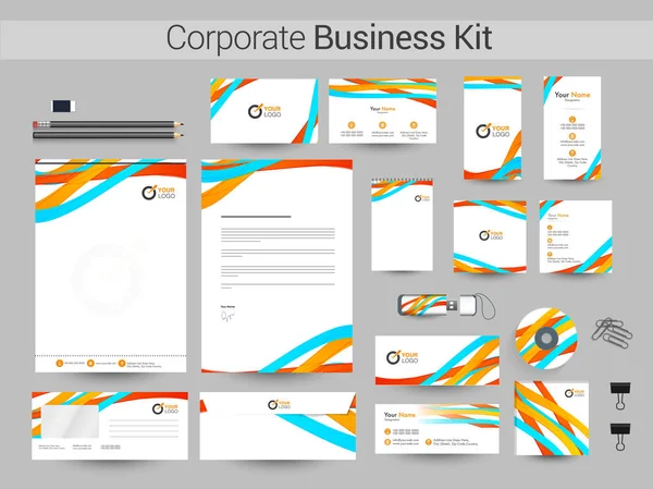 Corporate Business Kit met kleurrijke golven. — Stockvector