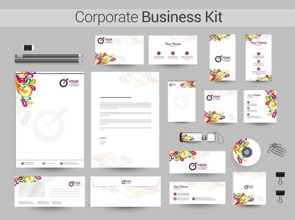 Corporate Business Kit met bloemmotief. — Stockvector