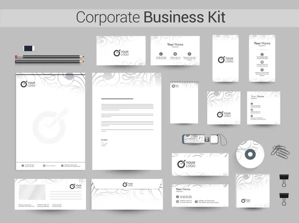 Wit Corporate Identity Kit met florale element. — Stockvector