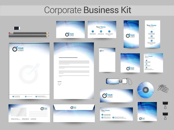 Corporate Business Kit z niebieskimi paskami. — Wektor stockowy