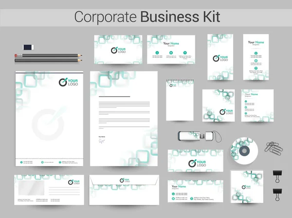 Trousse d'entreprise avec carrés verts . — Image vectorielle