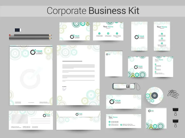 Corporate Identity oder Business Kit mit grünen Kreisen. — Stockvektor