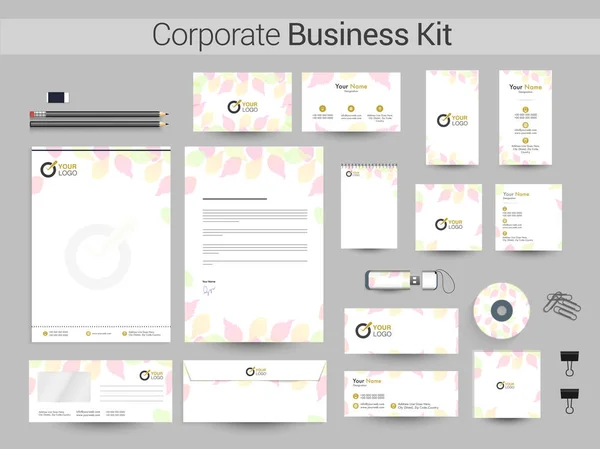 Corporate Business Kit mit bunten Blättern. — Stockvektor