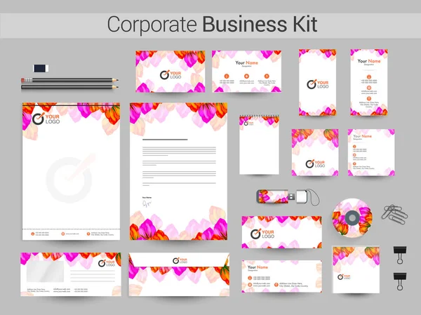 Corporate Identity o Business Kit con bellissimi fiori . — Vettoriale Stock